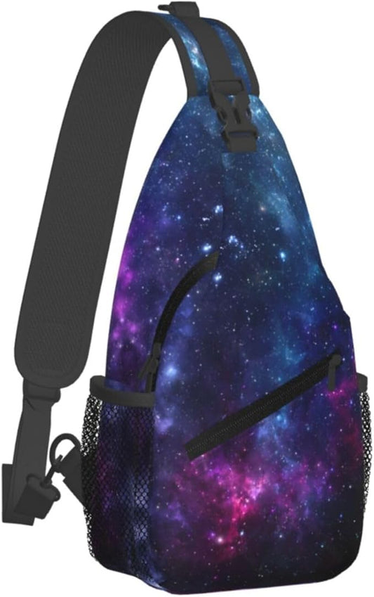 QFXUYNG Purple Galaxy Adult Sling Bag Unisex Chest Bags Crossbody Backpack Casual Daypacks Shoulder Bag for Women Men Cycling Hiking Travel