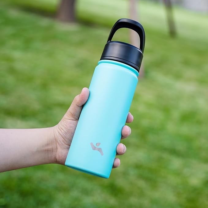 Insulated Water Bottle with Straw,18oz 3 Lids Metal Bottles Stainless Steel Water Flask,Turquoise