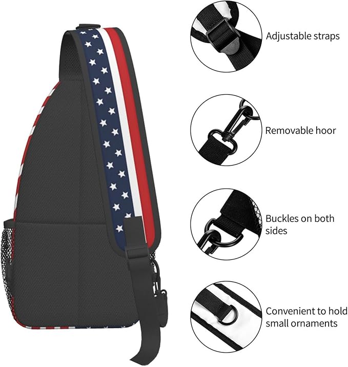 QFXUYNG USA Flag Adult Sling Bag Unisex Chest Bags Crossbody Backpack Casual Daypacks Shoulder Bag for Women Men Cycling Hiking Travel