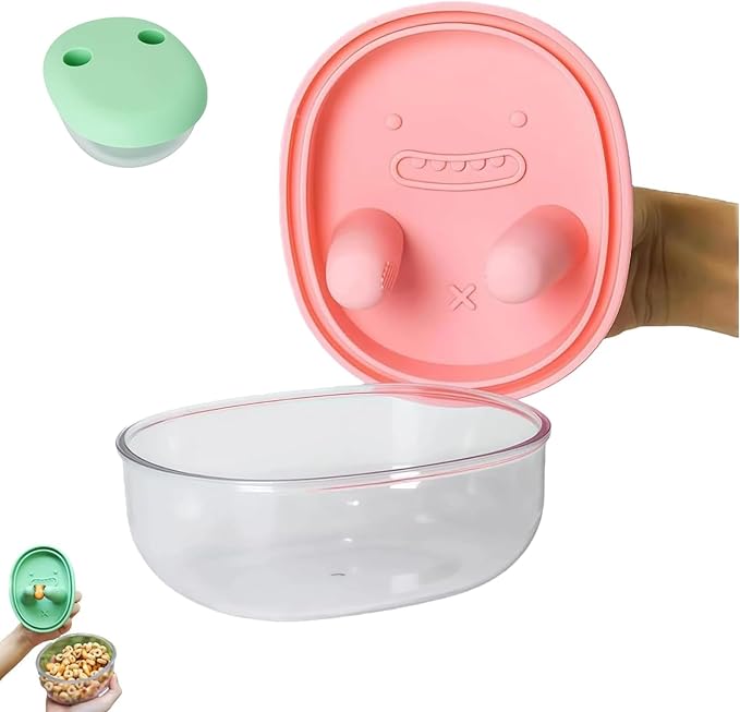 2-in-1 No-Mess Snack Container, Portable Food Storage Boxs, Reusable Snack Finger Box, Leak-Proof Silicone Lid Snacks Container, Keep Hands Clean, for Ideal for Travel, Office, Camping (Pink)