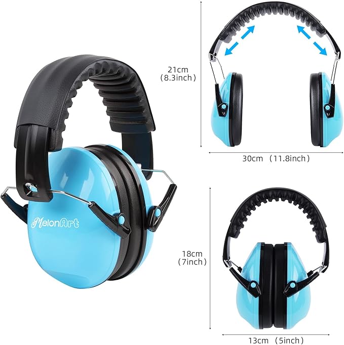 MelonArt Kids Ear Protection Earmuffs Safety Hearing Protection Headphones Noise Reduction for Autism Sensory Kids Chirldren (Black Blue)