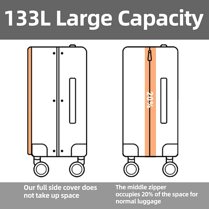 29 Inch Luggage with Expansion & Side Opening Design, 50 * 31(35)*76cm, 117L~133L Ligthweight ABS+PC Hardshell Checked Suitcase, Gray