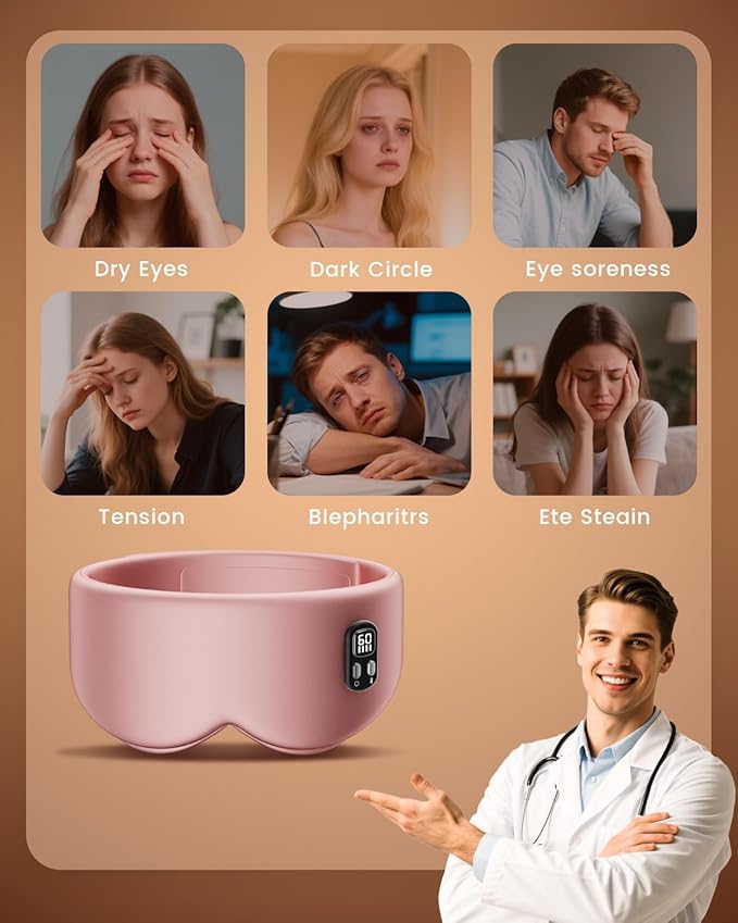 Heated Eye Mask - Cordless Eye Mask for Dry Eyes, Eye Relief, Improved Sleep, Timed Shutdown, 4 Temperature, Washable Eye Heating Pad for Travel, Removable for Cleaning - Dark Pink