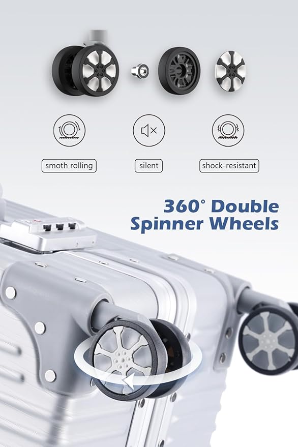 HotWay 3-Piece Luggage Sets with Aluminum Frame, PC Hard Shell Suitcase with Spinner Wheels and TSA Lock, Large Suitcase for Travel, Silver