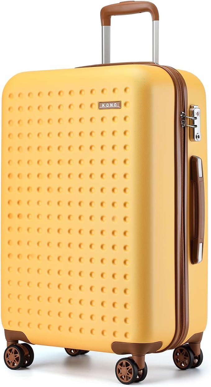 Kono 24 Inch Luggage Medium checked Lightweight Hardside Suitcase with Spinner Wheels & Built-in TSA Lock, Yellow