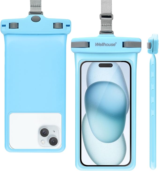 wellhouse Waterproof Phone Pouch, Waterproof Phone Case for iPhone 16 15 14 13 12 Pro Max XS Samsung, IPX8 3D Cellphone Dry Bag Beach Essentials (1 Pack - Light Blue7.0, 7 inch)