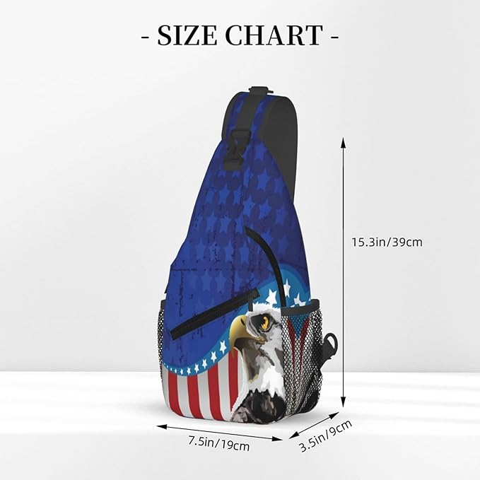 Bald Eagle American Flag Sling Bag Multipurpose Crossbody Sling Backpack Travel Cycling Hiking Shoulder Bag For Women Men