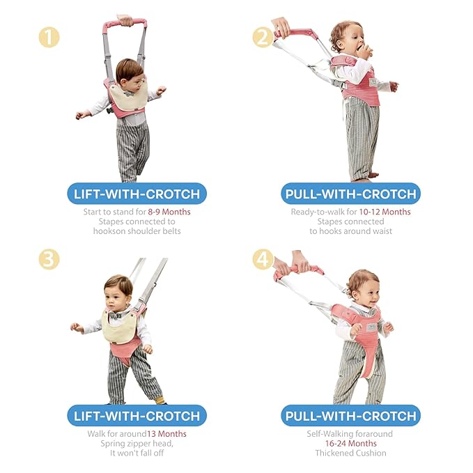 Baby Walking Harness-Handheld Assistant Belt- Toddler Infant Walking Aid for Trainer & Support 7-24 Month Old (summer-Pink-1819)