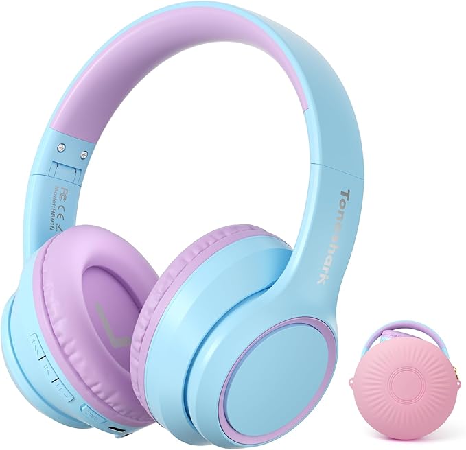 Kids Bluetooth Headphones with Active Noise Cancelling, Wireless Over-Ear Headphones for Boys Girls, Foldable, Adjustable, Safe Volume, 40H Playtime, Mic for School Travel (Purple Blue)