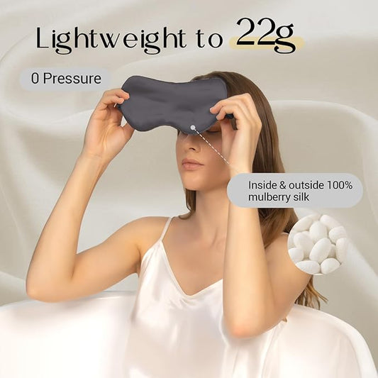 ZIMASILK Adjustable 100% 22 Momme Mulberry Silk Sleep Mask for Sleeping, Filled with Premium Mulberry Silk, Softest & Breathable Eye Sleeping Mask (Blackish Grey)