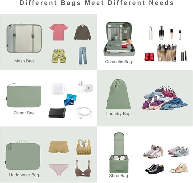 BAGAIL 8 Set Packing Cubes Luggage Packing Organizers for Travel Accessories-Matcha Green