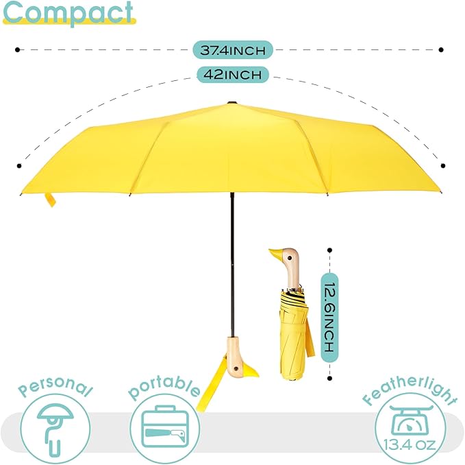 Duck Umbrella - Compact Travel Umbrella with a Cute Duck Head Handle for Women