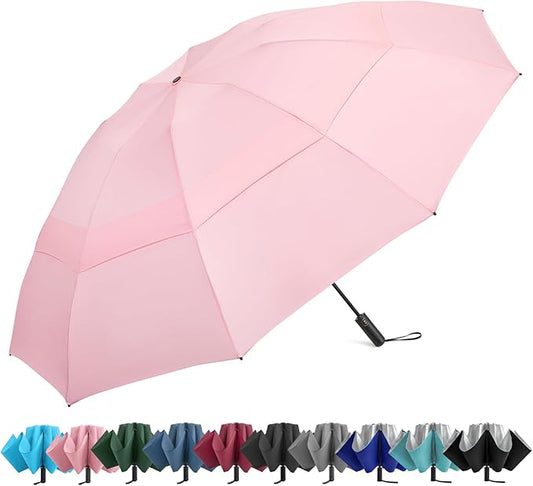G4Free 42 Inch Inverted Travel Umbrella Compact Windproof 10 Ribs Reverse Small Portable Umbrella for Rain Double Canopy Vented Automatic Open Close for Women(Pink)
