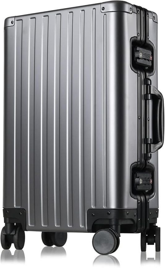 25-inch Aluminum Checked Luggage: Gunmetal Gray - Full Metal Shell - Crush-Resistant & Burst-Proof, TSA Lock & Spinner Wheels for Business Travel - Men Women