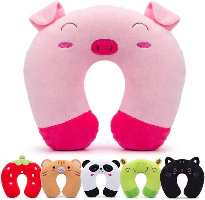 H HOMEWINS Travel Pillow for Kids,Toddler Neck Pillow Cute Animal Neck Head Chin Support Travel Accessories for Airplane, Car, Train,Recline