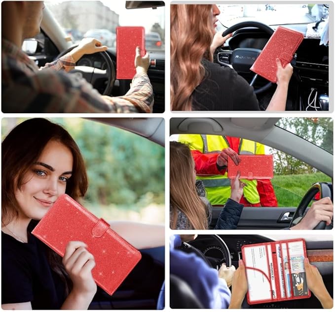 Car Registration and Insurance Card Holder, Document Holder for Cards, Driver Vehicle License Document Glove Box Compartment Organizer, Car Essentials For Women