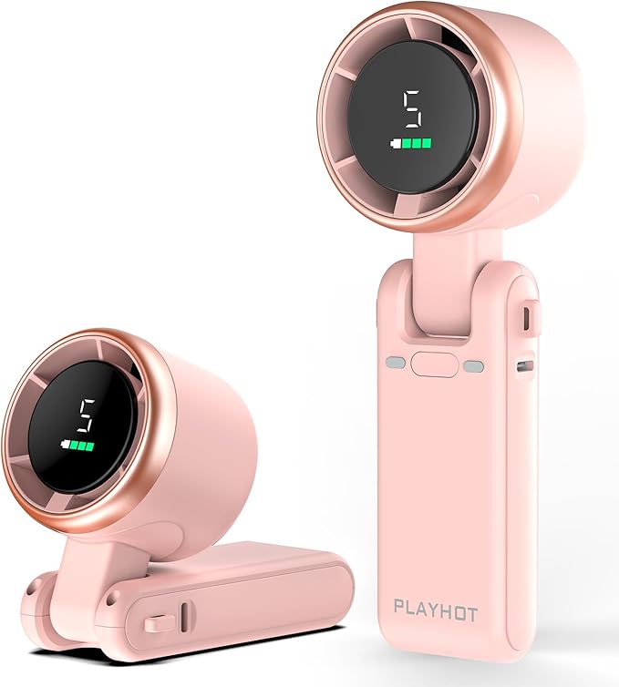 Portable Handheld Turbo Fan, 5-Speed Personal Fans, 5000mAh Rechargeable Fans Up to 12 Hours, Weight only 0.6lb Small Fan, Hand/Neck/Desk Fan 3 IN 1, Beach Vacation Essentials(Pink)