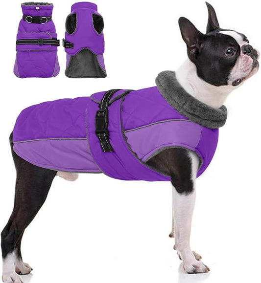 QBLEEV Warm Dog Jacket - Reflective, Adjustable Winter Coat with Turtleneck for Cold Weather, Waterproof Fleece Snowsuit for Small, Medium, Large Dogs