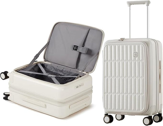 aji Expandable Top Open Carry On Luggage 22x14x9 Airline Approved, 20 Inch Hard Shell Carry On Suitcase with Spinner Wheels,Travel Small Luggage for Women Men,Coconut White