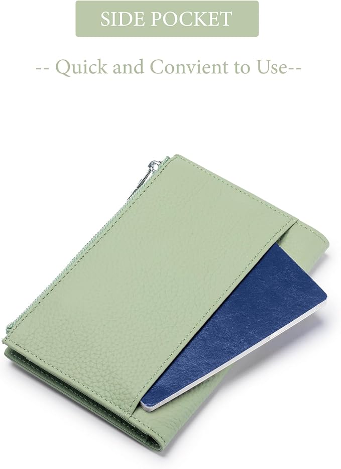 RFID Blocking Passport Wallet for Women, Slim Leather Passport Holder, Compact Travel Wallet with Zippered Coins Pocket and SIM Slots, Ladies Passport Cover
