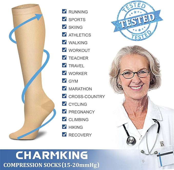 CHARMKING Compression Socks for Women & Men Circulation (8 Pairs) 15-20 mmHg is Best Support for Athletic Running,Cycling