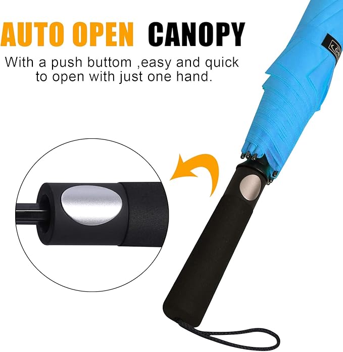 G4Free 62inch Portable Golf Umbrella Automatic Open Large Oversize Vented Double Canopy Windproof Waterproof Sport Umbrellas(Sky Blue)