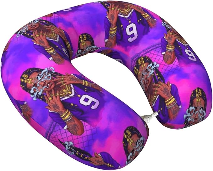 Travel Neck Pillows for Sleeping Rest Car Airplanes African American Black Girl Gold Ring Art Purple, Memory Foam with Removable Breathable Zipper Cover Washable for Men Women
