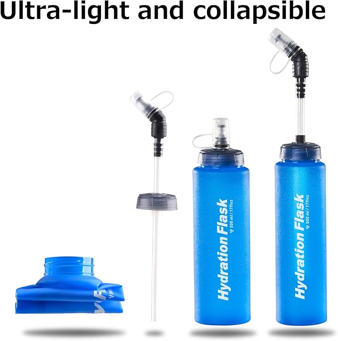 Azarxis TPU Soft Flask Collapsible Water Bottles BPA-Free 250ml 350ml 500ml 600ml for Hydration Vest Pack Running Hiking Cycling Climbing