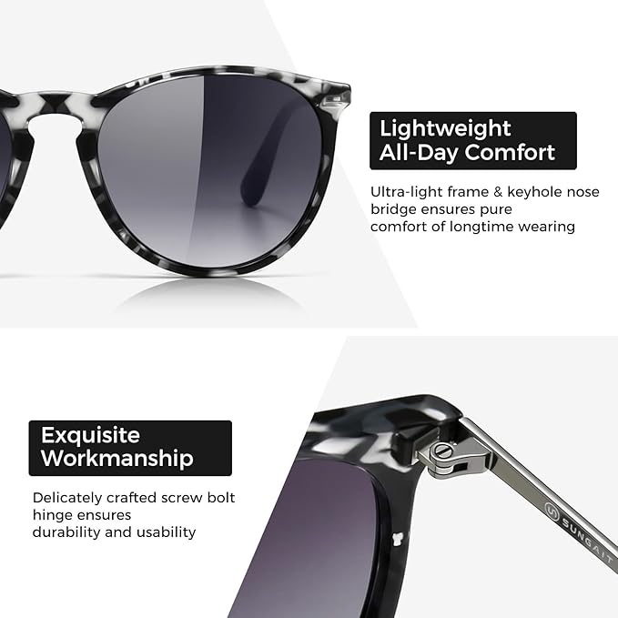 SUNGAIT Premium Vintage Round Sunglasses for Women Men Classic Retro Trendy Style