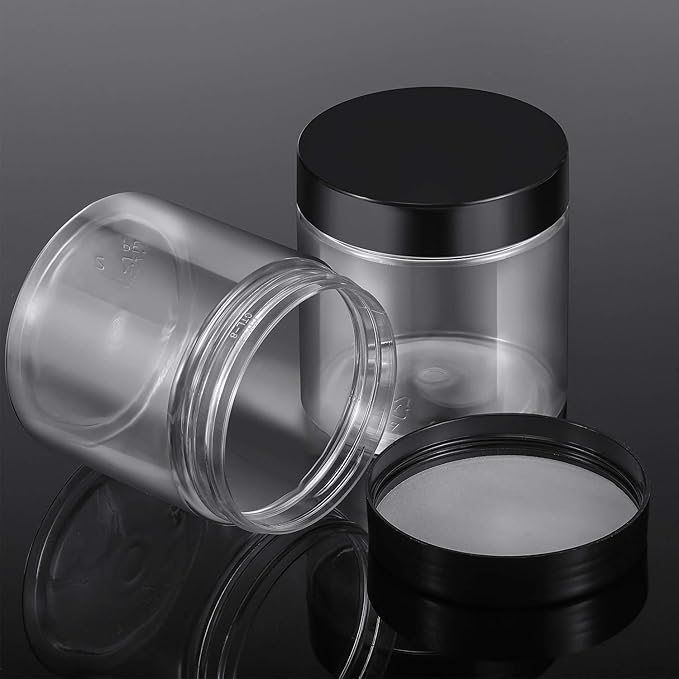 SATINIOR 12 Pack Plastic Container Jars with Lids Round Clear Travel Cosmetic Container Slime Jar for Toiletries, Lotion, Cream, Ointment, Makeup, Rhinestone, Sample, Kitchen Storage(8 oz,Black)