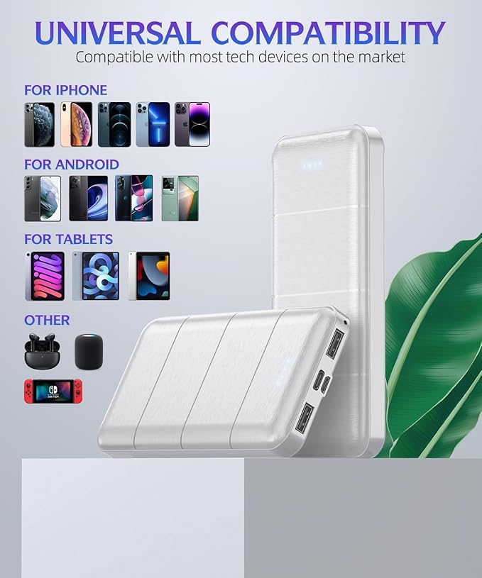 Portable-Charger-Power-Bank - 2 Pack 15000mAh Dual USB Power Bank Output 5V3.1A Fast Charging Portable Charger Compatible with Smartphones and All USB Devices (Deep Black and White)