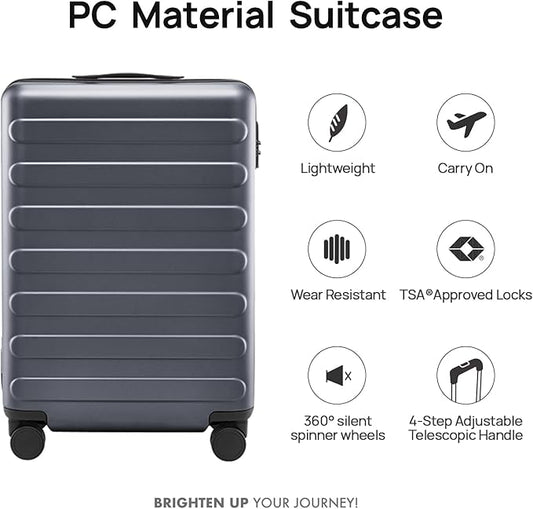 NINETYGO Carry On Luggage 22x14x9 Airline Approved, 20 Inch Luggage with Smooth Spinner Wheels, Lightweight, Hard Shell PC Suitcase Carry-On, Travel Luggage, TSA Approved (Grey, Rhine Basic)
