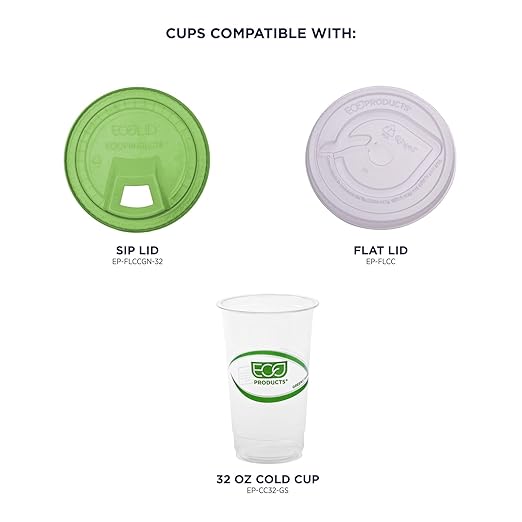 ECO PRODUCTS GreenStripe Clear Compostable 32oz PLA Large Plastic Cups, Case of 600, Disposable Renewable Plant-Based Cold Cups, For Cold Drinks & Snacks, BPI Certified, ASTM Compliant.