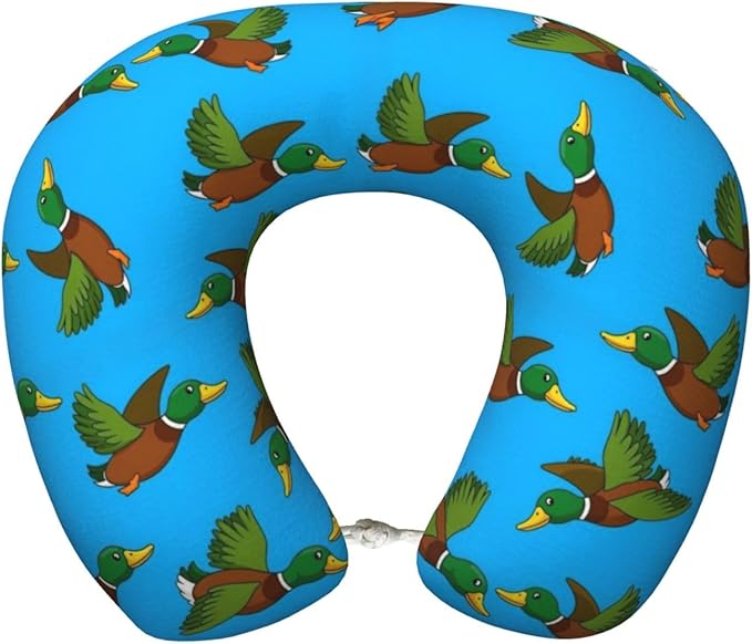 Comfortable Memory Foam Neck Pillow Cute Mallard Ducks, Travel U Shaped Airplane/Car/Flight Pillows with Removable Zipper Cover, Chin Head Neck Support Cushion