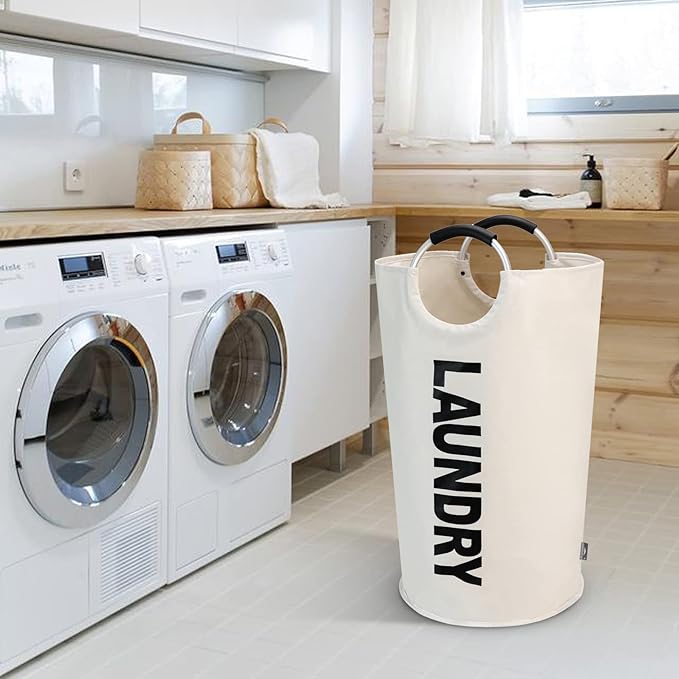 DOKEHOM 125L X-Large Laundry Basket, Collapsible Laundry Bag, Freestanding Tall Clothes Hamper, Foldable Washing Bin (Beige)