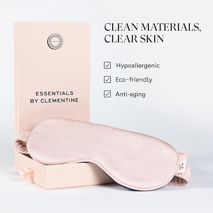 Clementine Sleepwear Essentials Organic Ballet Pink Sleep Mask | Oversized Contoured Eye Mask with Bamboo and Silver Ion Silk for Sensitive Skin and Restful Sleep