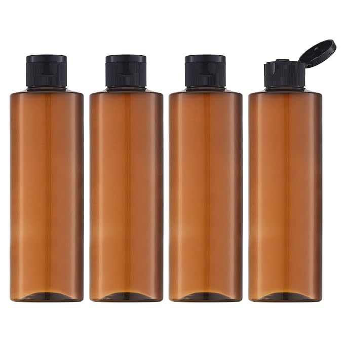 LISAPACK 8.3oz Travel Bottles with Flip Cap (4 Pcs) Empty Dispenser Container for Travel Size Cosmetics (250ml, Brown)
