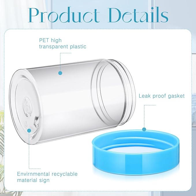 SATINIOR 12 Pack 10 oz Plastic Container Jars with Lids Round Clear Travel Cosmetic Container Slime Jars for Toiletries, Lotion, Cream, Ointments, Makeup, Rhinestone, Samples, Kitchen Storage(Blue)