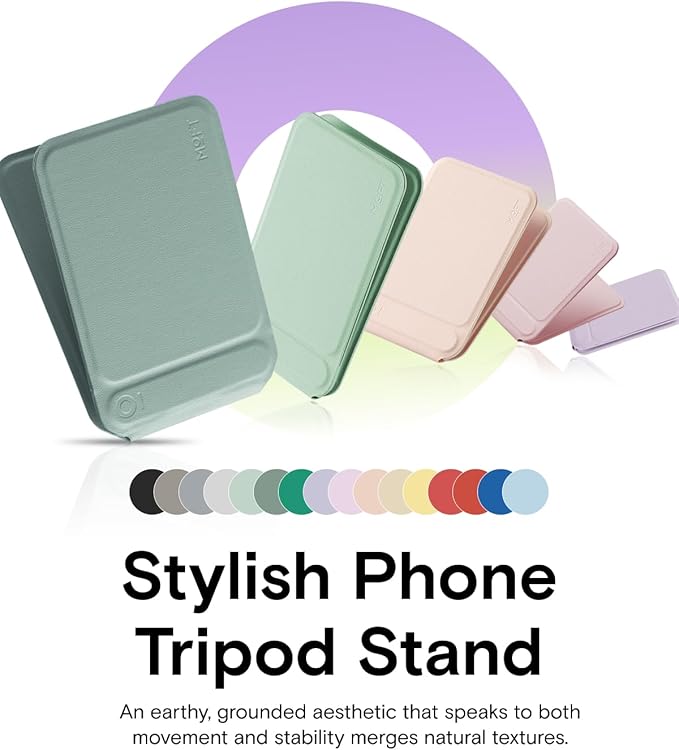 MOFT Phone Tripod Stand Selfie Stick for iPhone, Multi-Angles iPhone Stand, Lightweight & Portable Phone Holder, Strong Magnets, MOVAS Vegan Leather, Travel Essentials, Seafoam (Without Card Slot)