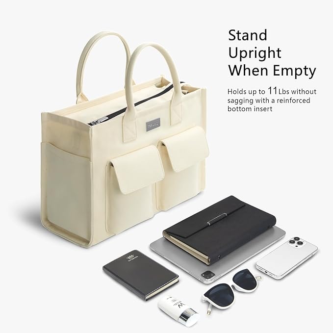 TOPDesign Heavy-Duty Canvas Tote Bag for Women, Adjustable Crossbody/Shoulder Handbag with 9 Pockets, Everything Tote