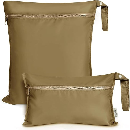 haakaa Waterproof Wet Bags for Baby Wet Dry Bags for Cloth Diaper, Swimsuit & Travel, 2pcs, Brown