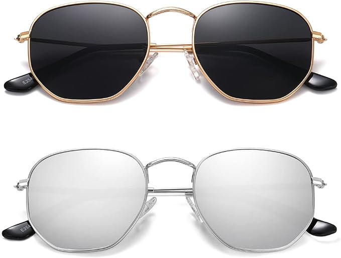 MEETSUN Polarized Hexagon Sunglasses for Women Men Polygon Square Sun Glasses UV400 Protection Metal Frame