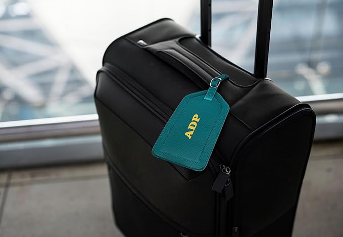 Personalized Monogrammed Teal Leather RFID Passport Cover Holder and 2 Luggage Tags