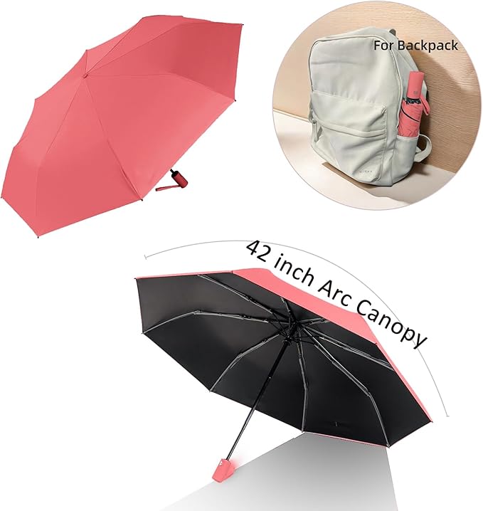 BAODINI Small UV Protection Travel Umbrella Compact for Rain and Sun UPF 50+ Windproof Portable 42 inch Umbrella for Women and Men