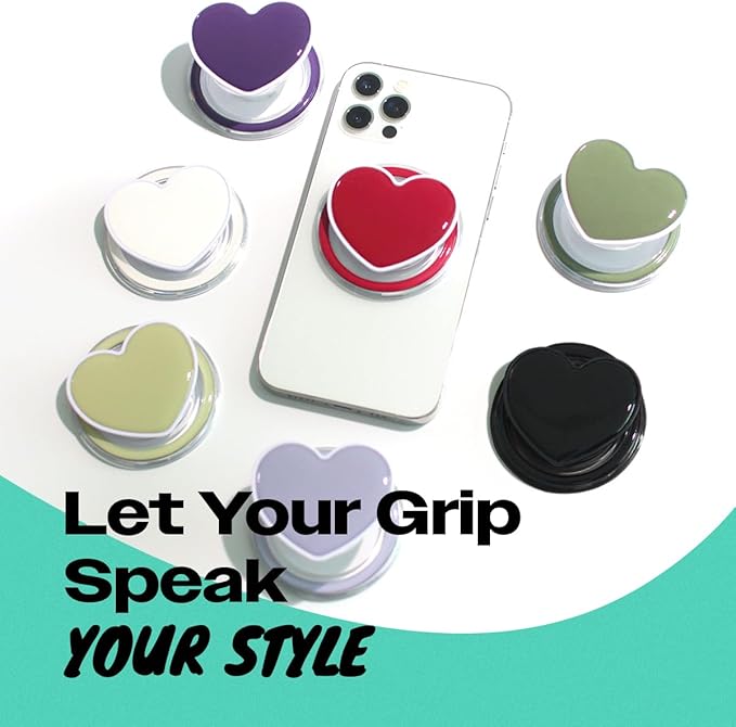 OnTheGrip Cute Solid Macaron Color Heart Shape Collapsible Mobile Phone Grip Stand Holder for Smartphone Tablet Cell Phone Accessory (Red)