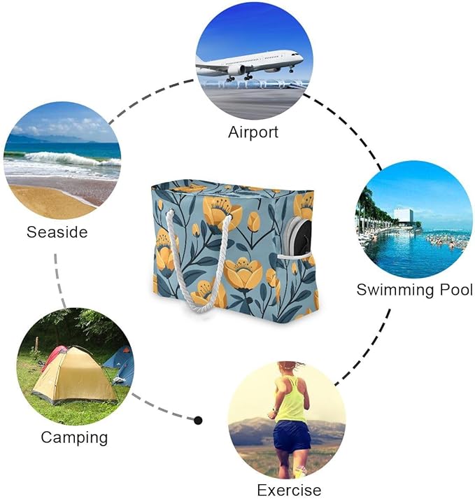 senya Large Beach Shoulder Bags Canvas Tote Water Resistant for Gym Travel Daily