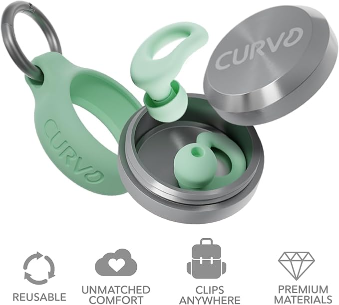CURVD Everyday Earplugs + Case Clip Bundle, The Perfect earplug for Sleep, Travel, Noise Sensitivity/canceling + Case Clip Package Portable Waterproof Container & Silicone Sleeve for Ear Plugs(Mint)
