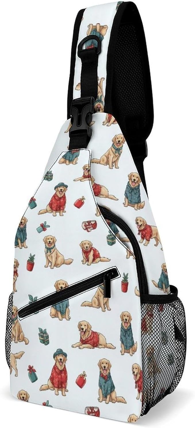 SWEET TANG Men's Crossbody Bags, Casual Daypacks Golden Retriever Dog for Cycling and Travel, Fashion Sling Shoulder Backpack Square Rucksack with Small Pocket for Key Purse