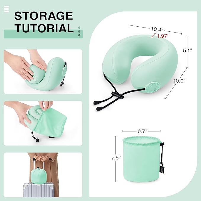 Travel Neck Pillows for Airplane Adults, Memory Foam Neck Support Travelling Pillow with Washable Cotton Pillowcases and Storage Bag, for Car, Train, Flight, Office and Home Use Adult Green