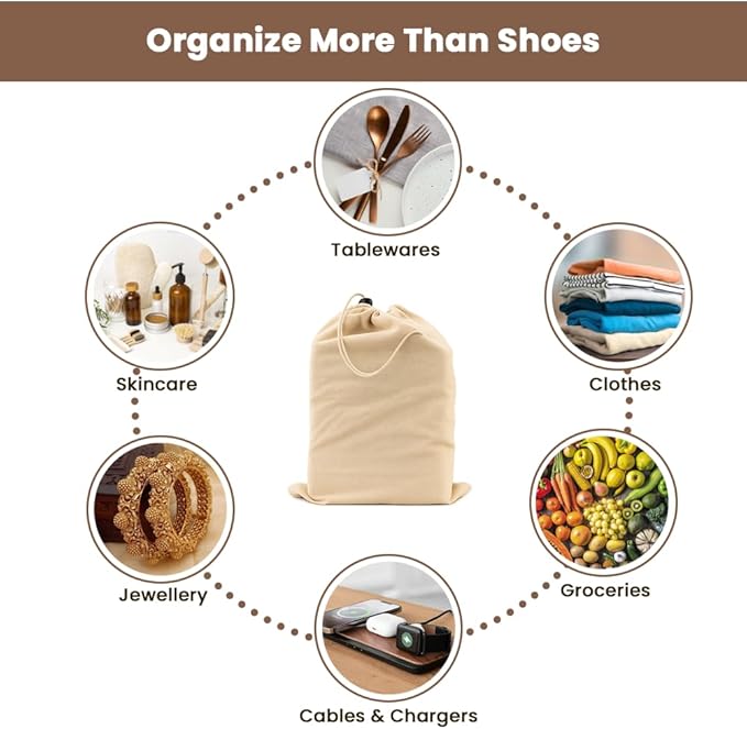 LFH Cotton Shoe Storage Bags with Drawstring, Dustproof Breathable Reusable Organizer, Perfect For Travel, Dorm, Hotel, College, Gym, Easy to Carry, Machine Washable 8"x17" (Pack of 6) - Natural